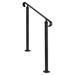 VEVOR Handrails for Outdoor Steps, 2-3 Step Adjustable Height, Carbon Steel Transitional Handrail with Installation Kit, Exterior Hand Railing for Steps, Concrete or Wooden Stairs, Porch, Matte Black