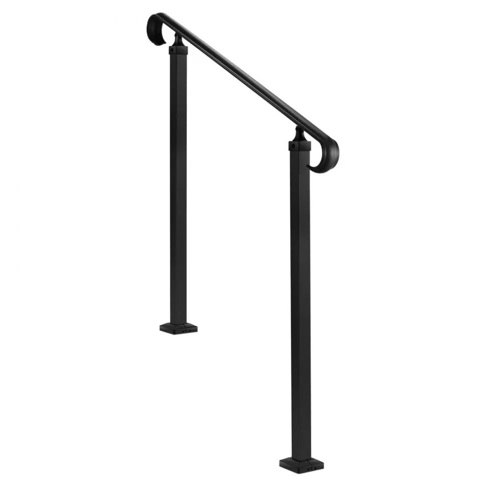 VEVOR Handrails for Outdoor Steps, 2-3 Step Adjustable Height, Carbon Steel Transitional Handrail with Installation Kit, Exterior Hand Railing for Steps, Concrete or Wooden Stairs, Porch, Matte Black