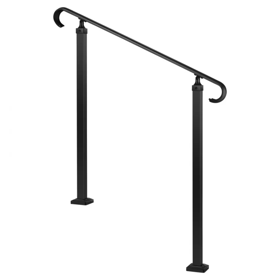 VEVOR Handrails for Outdoor Steps, 2-3 Step Adjustable Height, Carbon Steel Transitional Handrail with Installation Kit, Exterior Hand Railing for Steps, Concrete or Wooden Stairs, Porch, Matte Black