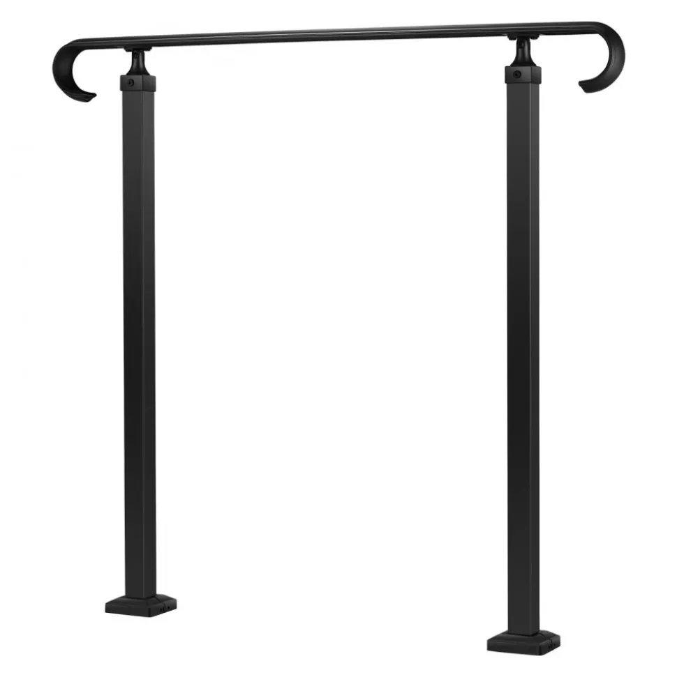 VEVOR Handrails for Outdoor Steps, 2-3 Step Adjustable Height, Carbon Steel Transitional Handrail with Installation Kit, Exterior Hand Railing for Steps, Concrete or Wooden Stairs, Porch, Matte Black