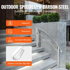 VEVOR Handrails for Outdoor Steps, Fit 1 or 4 Steps Outdoor Stair Railing, White Wrought Iron Handrail, Flexible Front Porch Hand Rail, Transitional Handrails for Concrete Steps or Wooden Stairs
