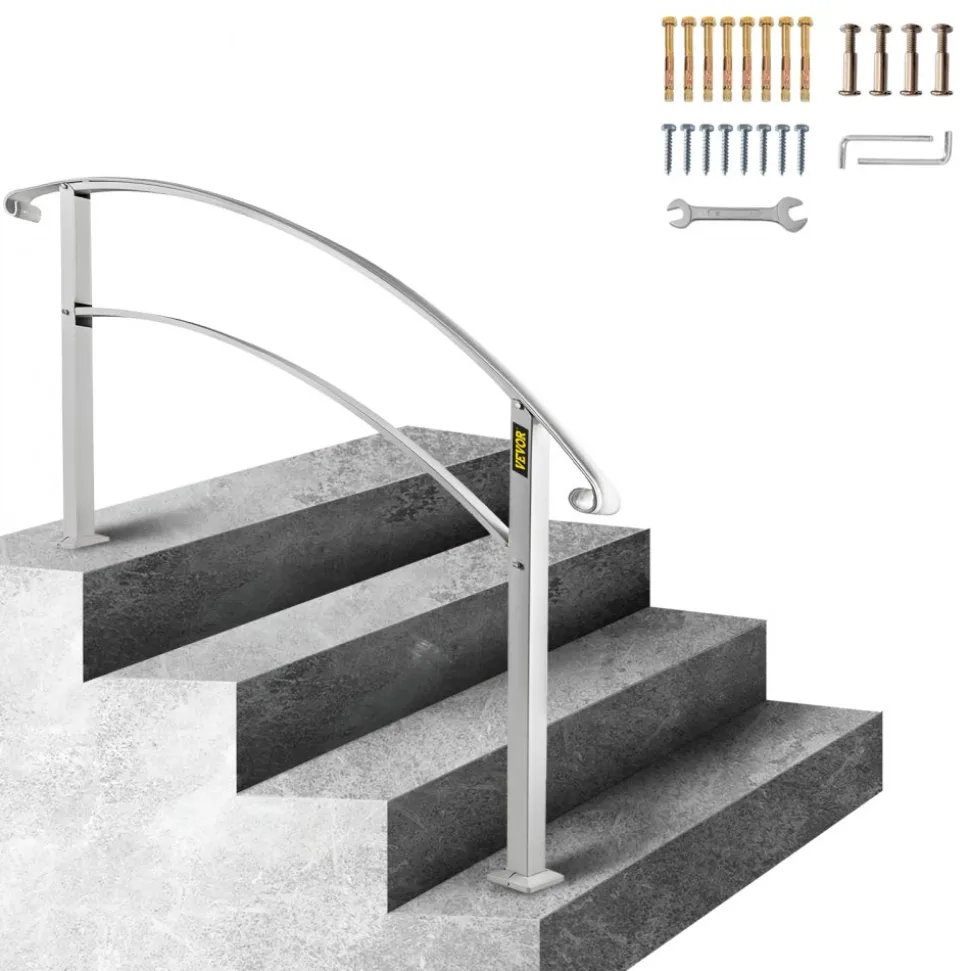 VEVOR Handrails for Outdoor Steps, Fit 1 or 4 Steps Outdoor Stair Railing, White Wrought Iron Handrail, Flexible Front Porch Hand Rail, Transitional Handrails for Concrete Steps or Wooden Stairs