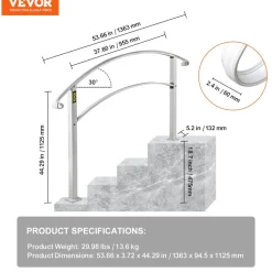 VEVOR Handrails for Outdoor Steps, Fit 1 or 4 Steps Outdoor Stair Railing, White Wrought Iron Handrail, Flexible Front Porch Hand Rail, Transitional Handrails for Concrete Steps or Wooden Stairs