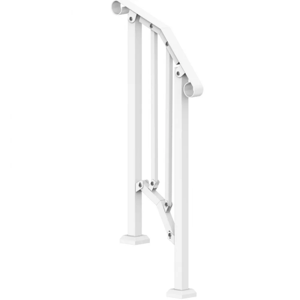 VEVOR Handrails for Outdoor Steps, 1-2 Step Stair Hand Rail Kit, Transitional Carbon Steel Railings with Installation Kit, Stair Rails for Seniors, Concrete Steps & Porch & Deck, White Retro Arch