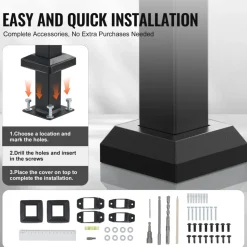 VEVOR Handrails for Outdoor Steps, 1-2 Step Stair Hand Rail Kit, Transitional Carbon Steel Railings with Installation Kit, Stair Rails for Seniors, Concrete Steps & Porch & Deck, Black Square Tube