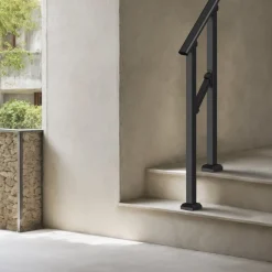 VEVOR Handrails for Outdoor Steps, 1-2 Step Stair Hand Rail Kit, Transitional Carbon Steel Railings with Installation Kit, Stair Rails for Seniors, Concrete Steps & Porch & Deck, Black Square Tube
