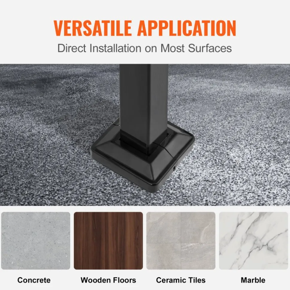 VEVOR Handrails for Outdoor Steps, 2-3 Step Stair Hand Rail Kit, Transitional Carbon Steel Railings with Installation Kit, Stair Rails for Seniors, Concrete Steps & Porch & Deck, Black Square Tube