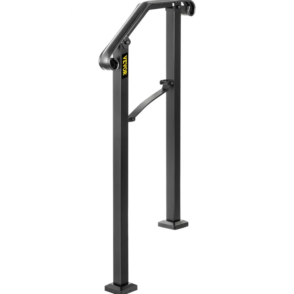 VEVOR Handrails for Outdoor Steps, 2-3 Step Stair Hand Rail Kit, Transitional Carbon Steel Railings with Installation Kit, Stair Rails for Seniors, Concrete Steps & Porch & Deck, Black Square Tube