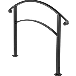 VEVOR Handrails for Outdoor Steps, Fit 1 or 5 Steps Outdoor Stair Railing, Black Wrought Iron Handrail, Flexible Front Porch Hand Rail, Transitional Handrails for Concrete Steps or Wooden Stairs