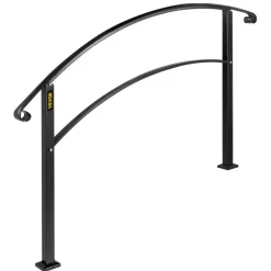 VEVOR Handrails for Outdoor Steps, Fit 1 or 5 Steps Outdoor Stair Railing, Black Wrought Iron Handrail, Flexible Front Porch Hand Rail, Transitional Handrails for Concrete Steps or Wooden Stairs