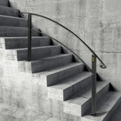 VEVOR Handrails for Outdoor Steps, Fit 1 or 5 Steps Outdoor Stair Railing, Black Wrought Iron Handrail, Flexible Front Porch Hand Rail, Transitional Handrails for Concrete Steps or Wooden Stairs