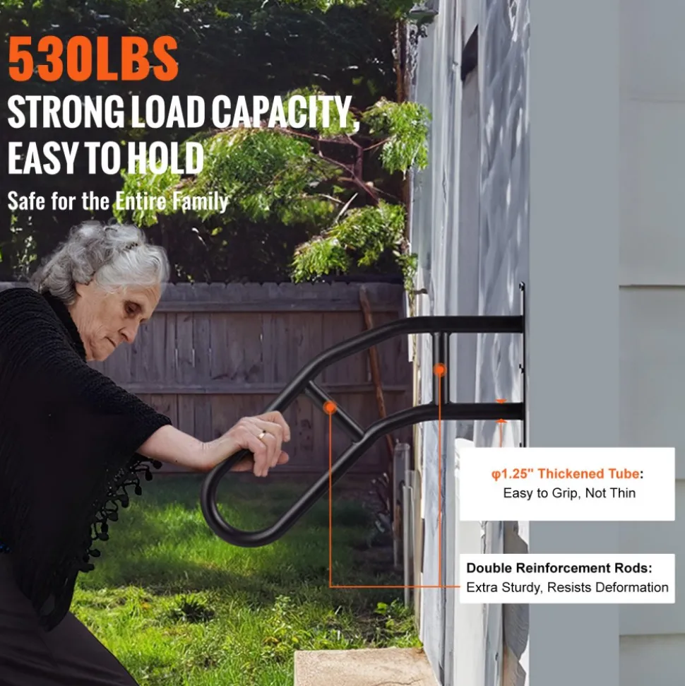 VEVOR Handrails for Outdoor Steps, 29" Length Wall Mount Safety Railings for 1-3 Steps, U-Shaped Handrail with Matte Black Finished, Stair Handrails for Kids, Elderly, Pregnant Women, Disabled