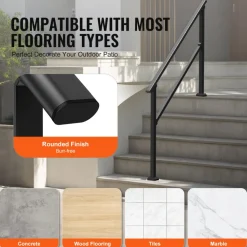 VEVOR Handrails for Outdoor Steps, 4-5 Step Stair Hand Rail Kit, Transitional Carbon Steel Railings with Installation Kit, Stair Rails for Seniors, Concrete Steps & Porch & Deck, Black Square Tube
