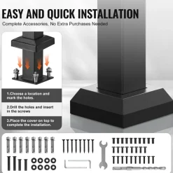 VEVOR Handrails for Outdoor Steps, 2-3 Step Stair Hand Rail Kit, Transitional Carbon Steel Railings with Installation Kit, Stair Rails for Seniors, Concrete Steps & Porch & Deck, Black Retro Arch