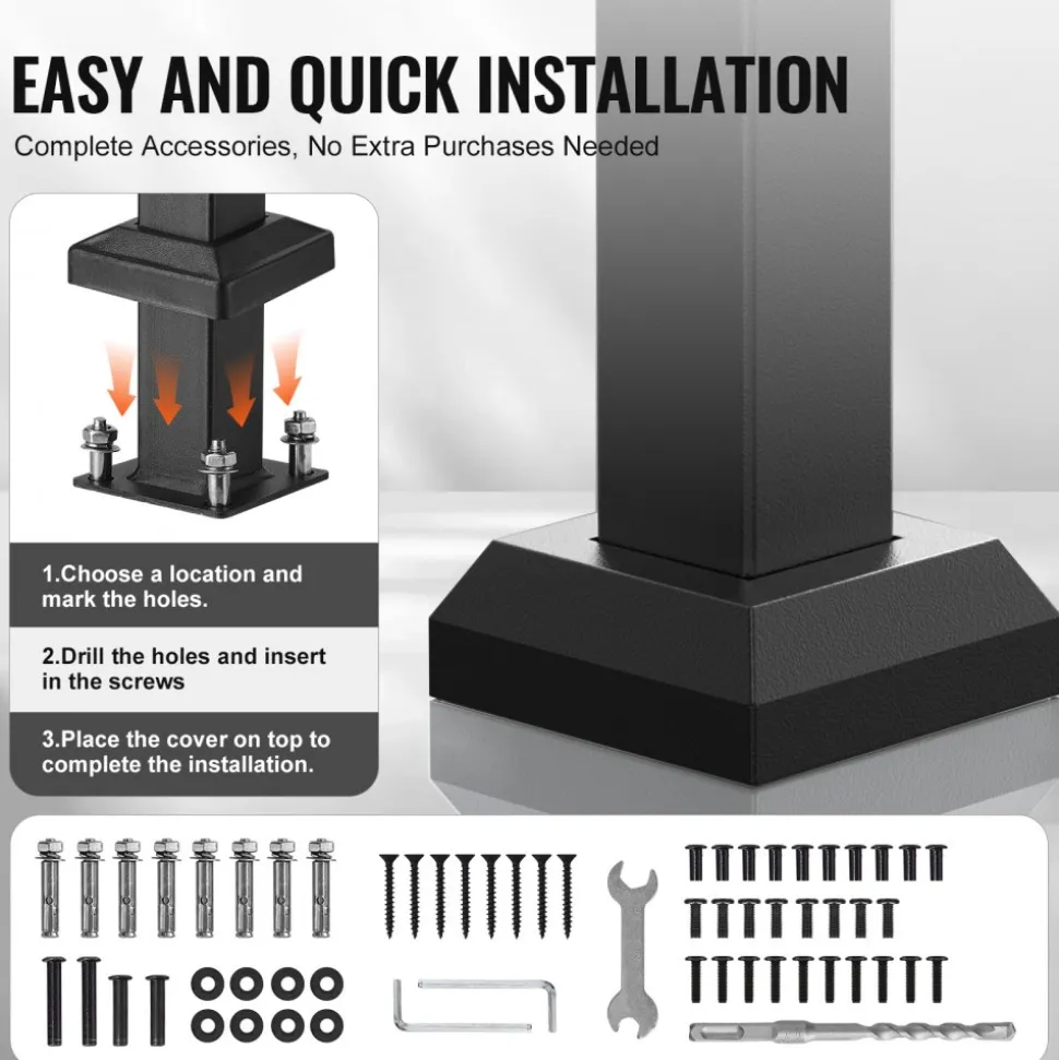 VEVOR Handrails for Outdoor Steps, 2-3 Step Stair Hand Rail Kit, Transitional Carbon Steel Railings with Installation Kit, Stair Rails for Seniors, Concrete Steps & Porch & Deck, Black Retro Arch
