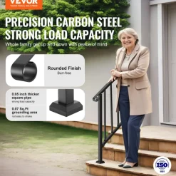 VEVOR Handrails for Outdoor Steps, 2-3 Step Stair Hand Rail Kit, Transitional Carbon Steel Railings with Installation Kit, Stair Rails for Seniors, Concrete Steps & Porch & Deck, Black Retro Arch