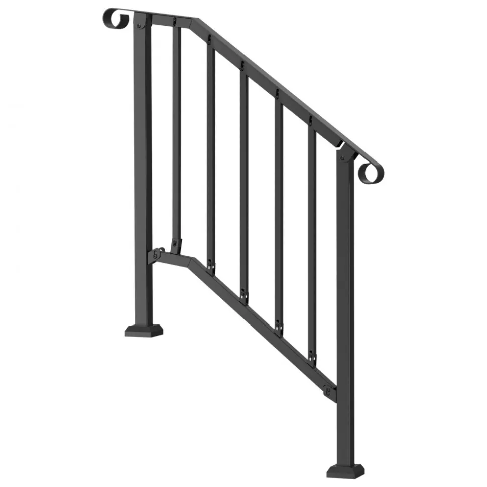 VEVOR Handrails for Outdoor Steps, 2-3 Step Stair Hand Rail Kit, Transitional Carbon Steel Railings with Installation Kit, Stair Rails for Seniors, Concrete Steps & Porch & Deck, Black Retro Arch