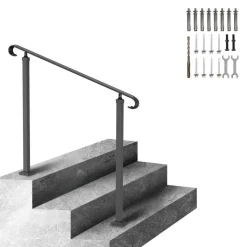 VEVOR Handrails for Outdoor Steps, Fit 1-3 Steps Wrought Iron Handrail, Outdoor Stair Railing, Adjustable Front Porch Hand Rail, Black Transitional Hand railings for Concrete Steps or Wooden Stairs