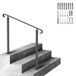 VEVOR Handrails for Outdoor Steps, Fit 1-3 Steps Wrought Iron Handrail, Outdoor Stair Railing, Adjustable Front Porch Hand Rail, Black Transitional Hand railings for Concrete Steps or Wooden Stairs