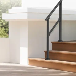 VEVOR Handrails for Outdoor Steps, 2 PCS 2-3 Step Stair Hand Rail Kit, Transitional Carbon Steel Railings with Installation Kit, Stair Rails for Seniors, Concrete & Porch & Deck, Black Square Tube