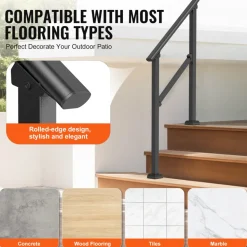 VEVOR Handrails for Outdoor Steps, 2 PCS 2-3 Step Stair Hand Rail Kit, Transitional Carbon Steel Railings with Installation Kit, Stair Rails for Seniors, Concrete & Porch & Deck, Black Square Tube
