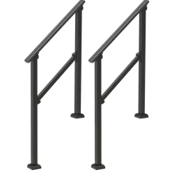 VEVOR Handrails for Outdoor Steps, 2 PCS 2-3 Step Stair Hand Rail Kit, Transitional Carbon Steel Railings with Installation Kit, Stair Rails for Seniors, Concrete & Porch & Deck, Black Square Tube