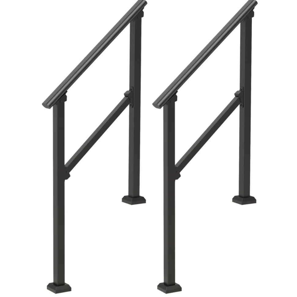 VEVOR Handrails for Outdoor Steps, 2 PCS 2-3 Step Stair Hand Rail Kit, Transitional Carbon Steel Railings with Installation Kit, Stair Rails for Seniors, Concrete & Porch & Deck, Black Square Tube