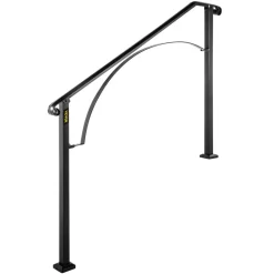 VEVOR Handrails for Outdoor Steps, Fit 3 or 4 Steps Outdoor Stair Railing, Arch#3 Wrought Iron Handrail, Flexible Porch Railing, Black Transitional Handrails for Concrete Steps or Wooden Stairs
