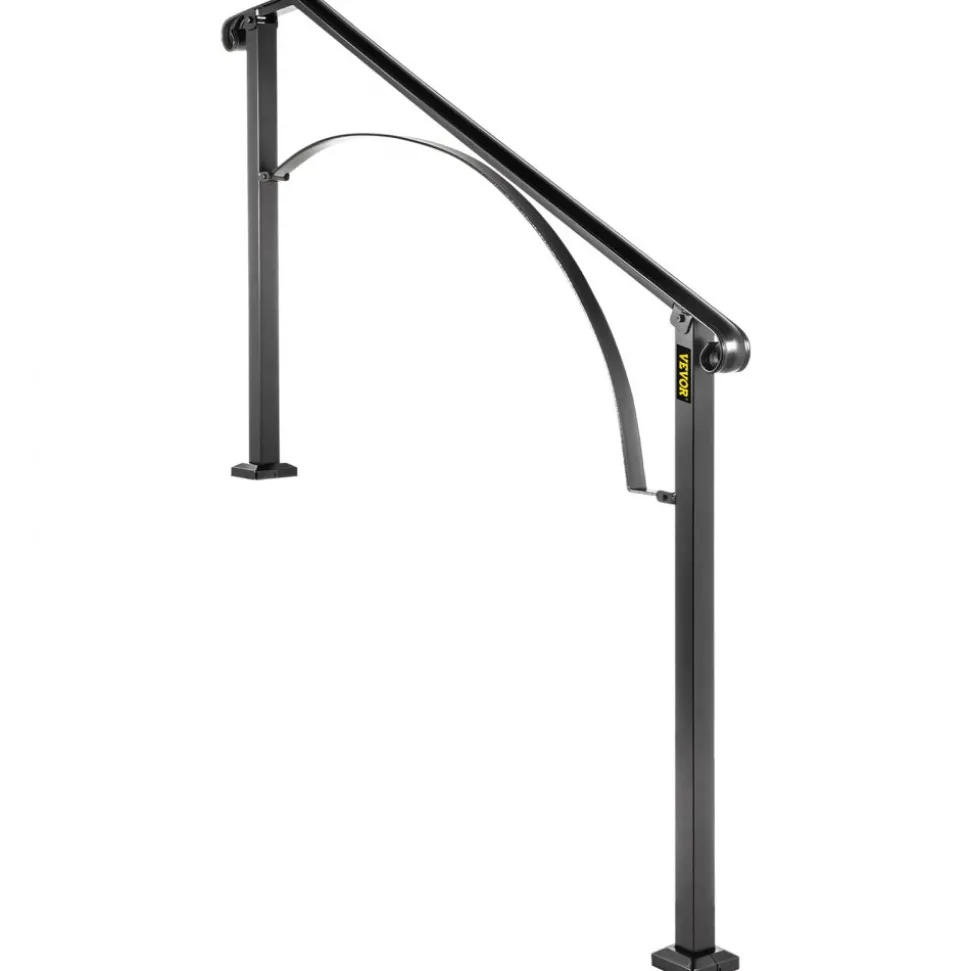 VEVOR Handrails for Outdoor Steps, Fit 3 or 4 Steps Outdoor Stair Railing, Arch#3 Wrought Iron Handrail, Flexible Porch Railing, Black Transitional Handrails for Concrete Steps or Wooden Stairs