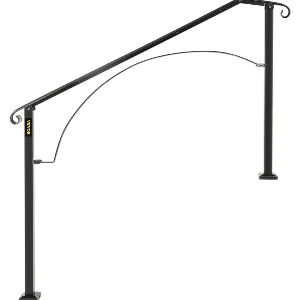 VEVOR Handrails for Outdoor Steps, Fit 3 or 4 Steps Outdoor Stair Railing, Arch#3 Wrought Iron Handrail, Flexible Porch Railing, Black Transitional Handrails for Concrete Steps or Wooden Stairs