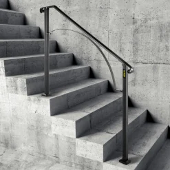 VEVOR Handrails for Outdoor Steps, Fit 3 or 4 Steps Outdoor Stair Railing, Arch#3 Wrought Iron Handrail, Flexible Porch Railing, Black Transitional Handrails for Concrete Steps or Wooden Stairs
