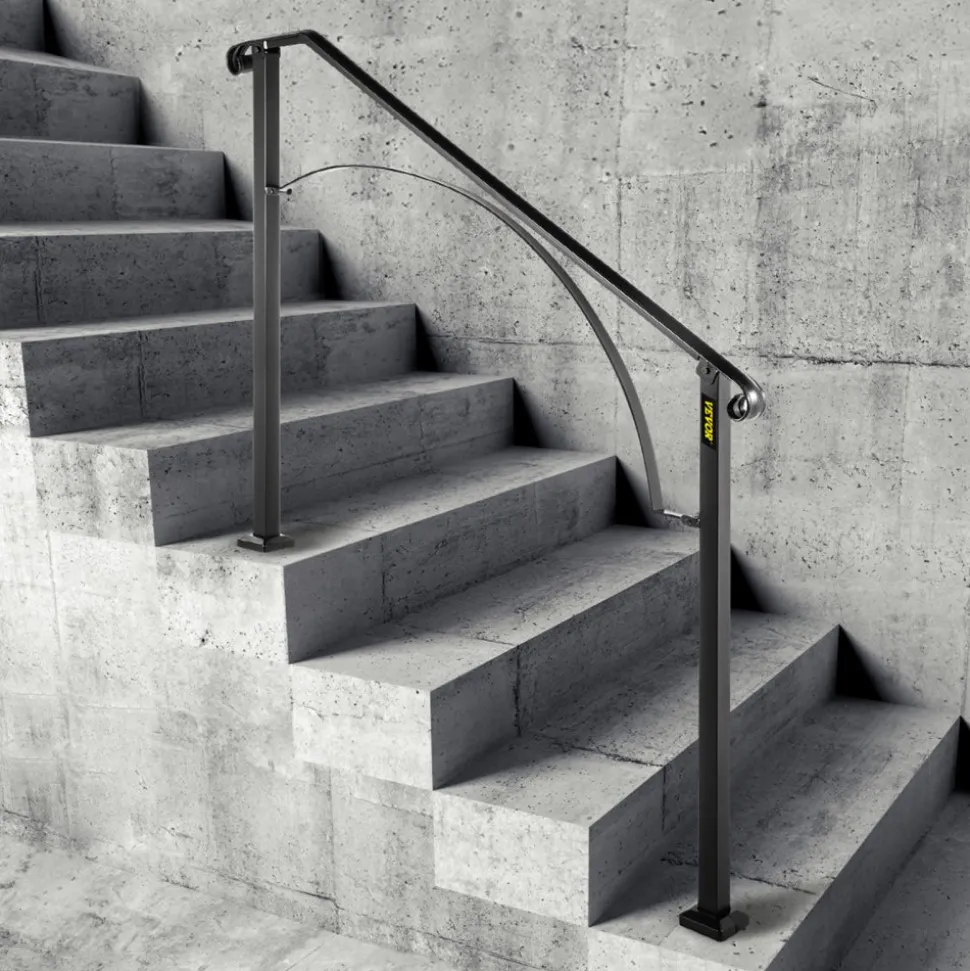 VEVOR Handrails for Outdoor Steps, Fit 3 or 4 Steps Outdoor Stair Railing, Arch#3 Wrought Iron Handrail, Flexible Porch Railing, Black Transitional Handrails for Concrete Steps or Wooden Stairs