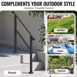 VEVOR Handrails for Outdoor Steps, 2-3 Step Stair Hand Rail & Indoor Railing Kit, Railings for Outside Steps with Installation Kit, Hand Rails for Seniors,Porch Railing & Deck Hand Rail, Black