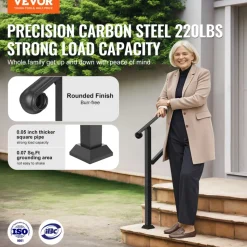 VEVOR Handrails for Outdoor Steps, 2-3 Step Stair Hand Rail & Indoor Railing Kit, Railings for Outside Steps with Installation Kit, Hand Rails for Seniors,Porch Railing & Deck Hand Rail, Black