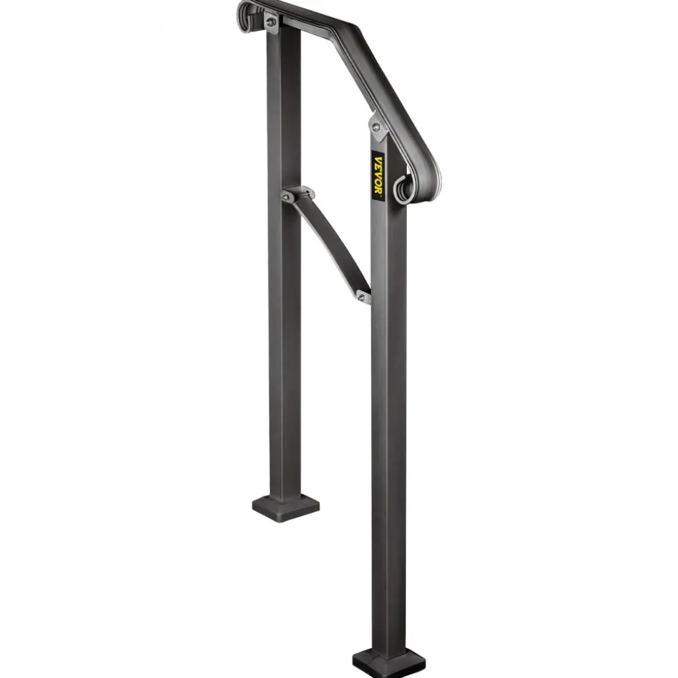 VEVOR Handrails for Outdoor Steps, Fit 2 or 3 Steps Outdoor Stair Railing, Arch#2 Wrought Iron Handrail, Flexible Porch Railing, Black Transitional Handrails for Concrete Steps or Wooden Stairs