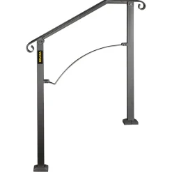 VEVOR Handrails for Outdoor Steps, Fit 2 or 3 Steps Outdoor Stair Railing, Arch#2 Wrought Iron Handrail, Flexible Porch Railing, Black Transitional Handrails for Concrete Steps or Wooden Stairs