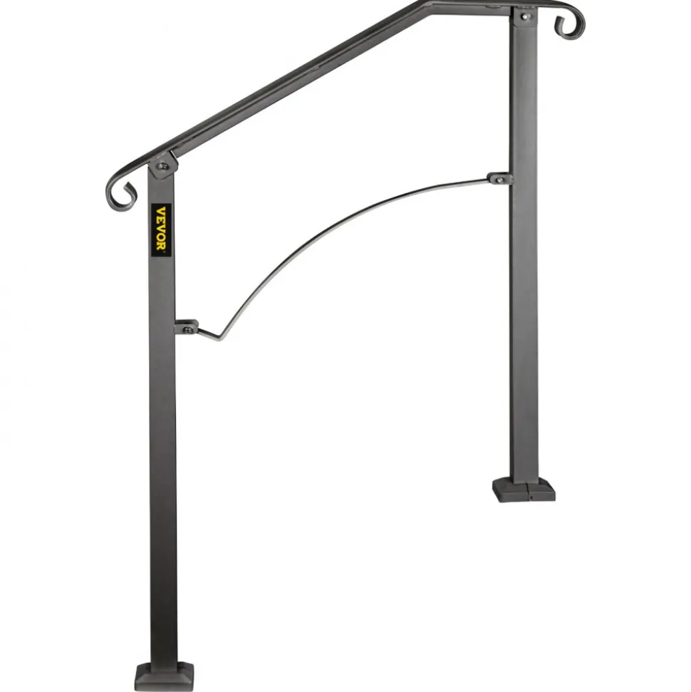 VEVOR Handrails for Outdoor Steps, Fit 2 or 3 Steps Outdoor Stair Railing, Arch#2 Wrought Iron Handrail, Flexible Porch Railing, Black Transitional Handrails for Concrete Steps or Wooden Stairs