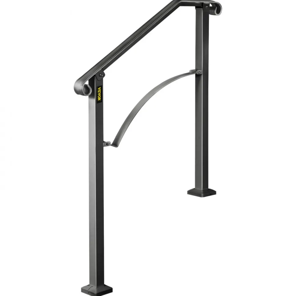 VEVOR Handrails for Outdoor Steps, Fit 2 or 3 Steps Outdoor Stair Railing, Arch#2 Wrought Iron Handrail, Flexible Porch Railing, Black Transitional Handrails for Concrete Steps or Wooden Stairs