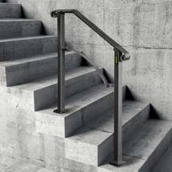 VEVOR Handrails for Outdoor Steps, Fit 2 or 3 Steps Outdoor Stair Railing, Arch#2 Wrought Iron Handrail, Flexible Porch Railing, Black Transitional Handrails for Concrete Steps or Wooden Stairs