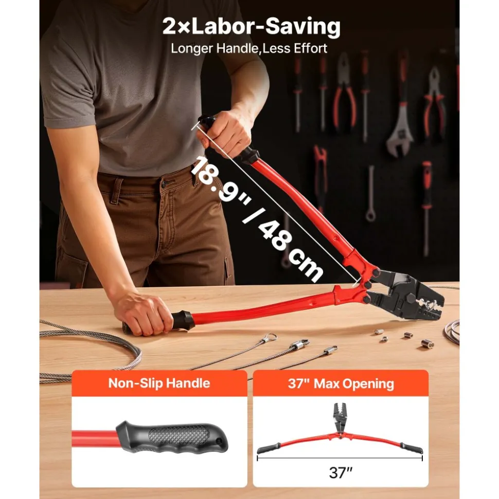 VEVOR 24" Hand Swager Cable Wire Rope Cutter Swage 1/16" 3/32" 1/8" 5/32" 3/16" Aluminum Sleeves Copper