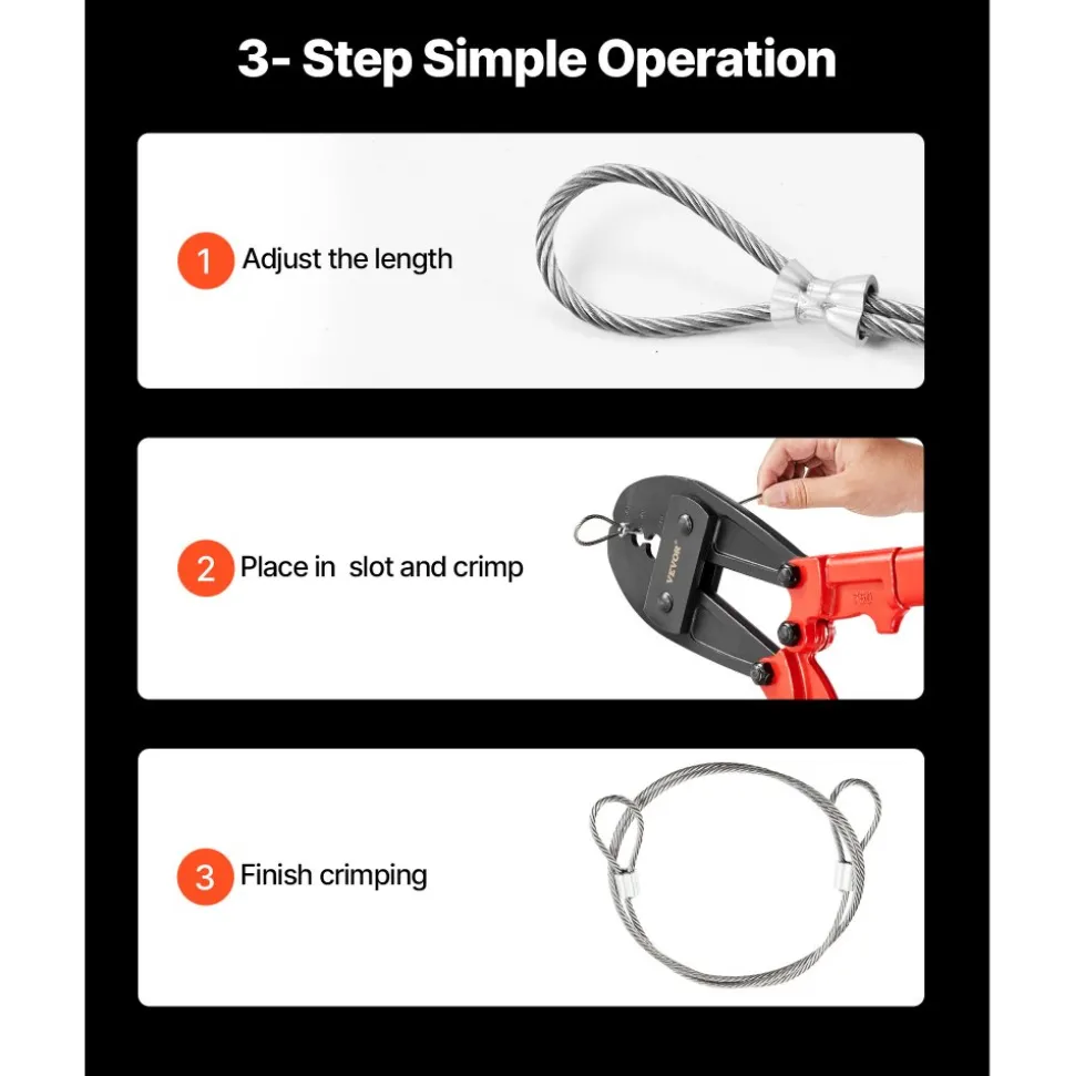 VEVOR 30" Hand Swager, Swaging Tool for 5/32", 1/4" and 5/16" Wire Rope Cable