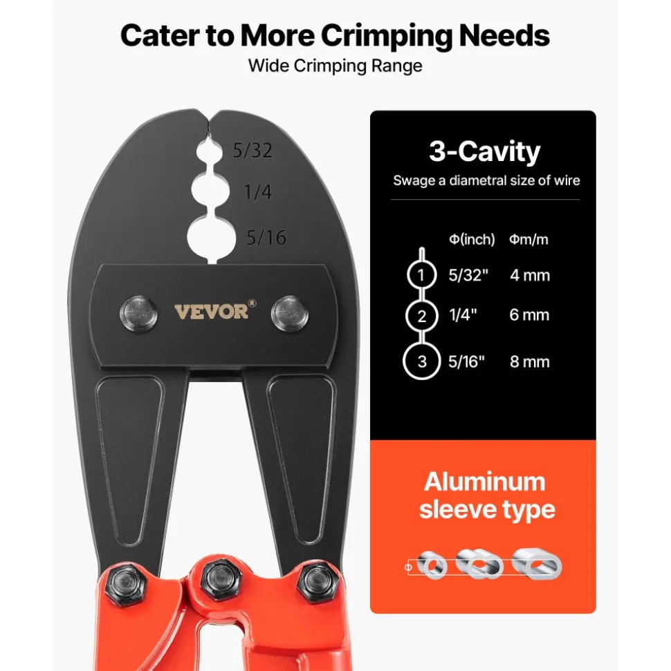 VEVOR 30" Hand Swager, Swaging Tool for 5/32", 1/4" and 5/16" Wire Rope Cable