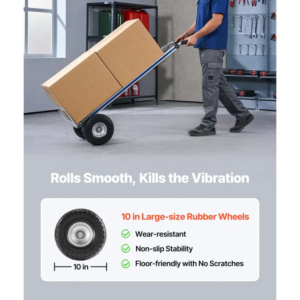 VEVOR Hand Truck, 500 lbs Load Capacity, Heavy-Duty Hand Truck Dolly with Non-Slip Wheels & Handle, Aluminum Alloy Portable Dolly with Tie-down Strap for Moving Home, Office, Warehouse