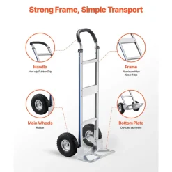 VEVOR Hand Truck, 500 lbs Load Capacity, Heavy-Duty Hand Truck Dolly with Non-Slip Wheels & Handle, Aluminum Alloy Portable Dolly with Tie-down Strap for Moving Home, Office, Warehouse