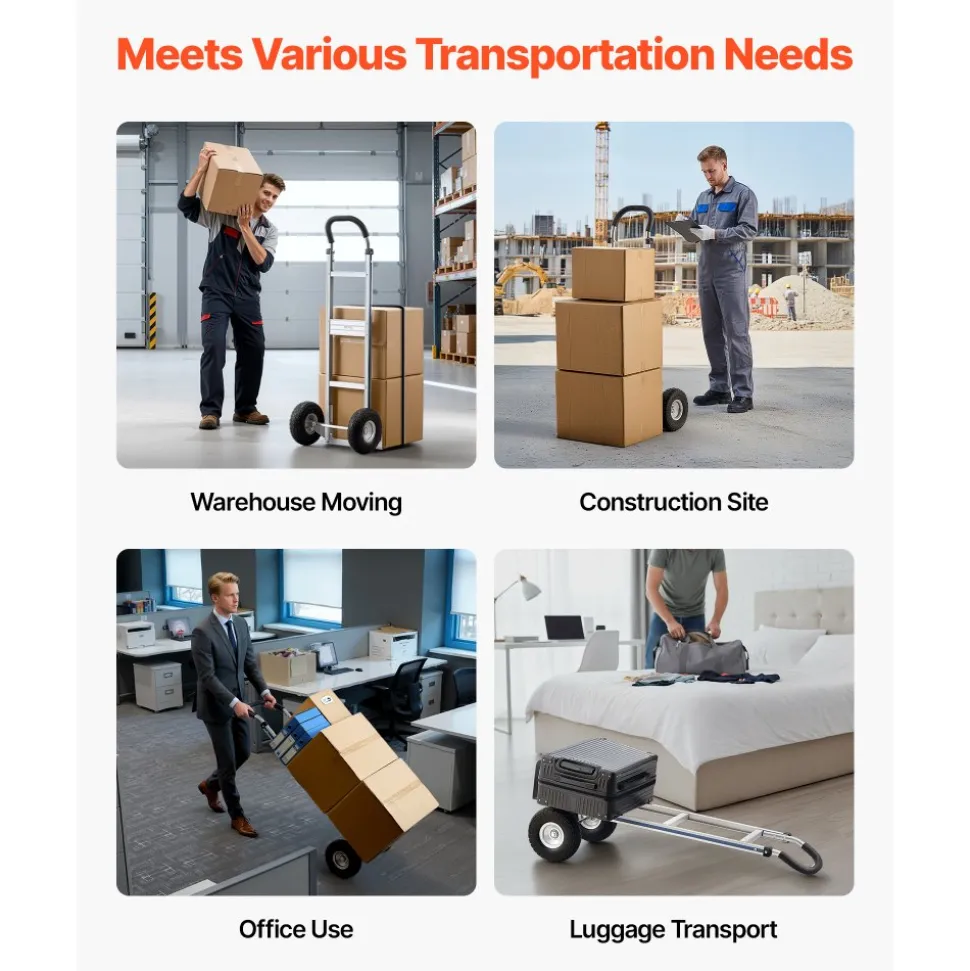 VEVOR Hand Truck, 500 lbs Load Capacity, Heavy-Duty Hand Truck Dolly with Non-Slip Wheels & Handle, Aluminum Alloy Portable Dolly with Tie-down Strap for Moving Home, Office, Warehouse