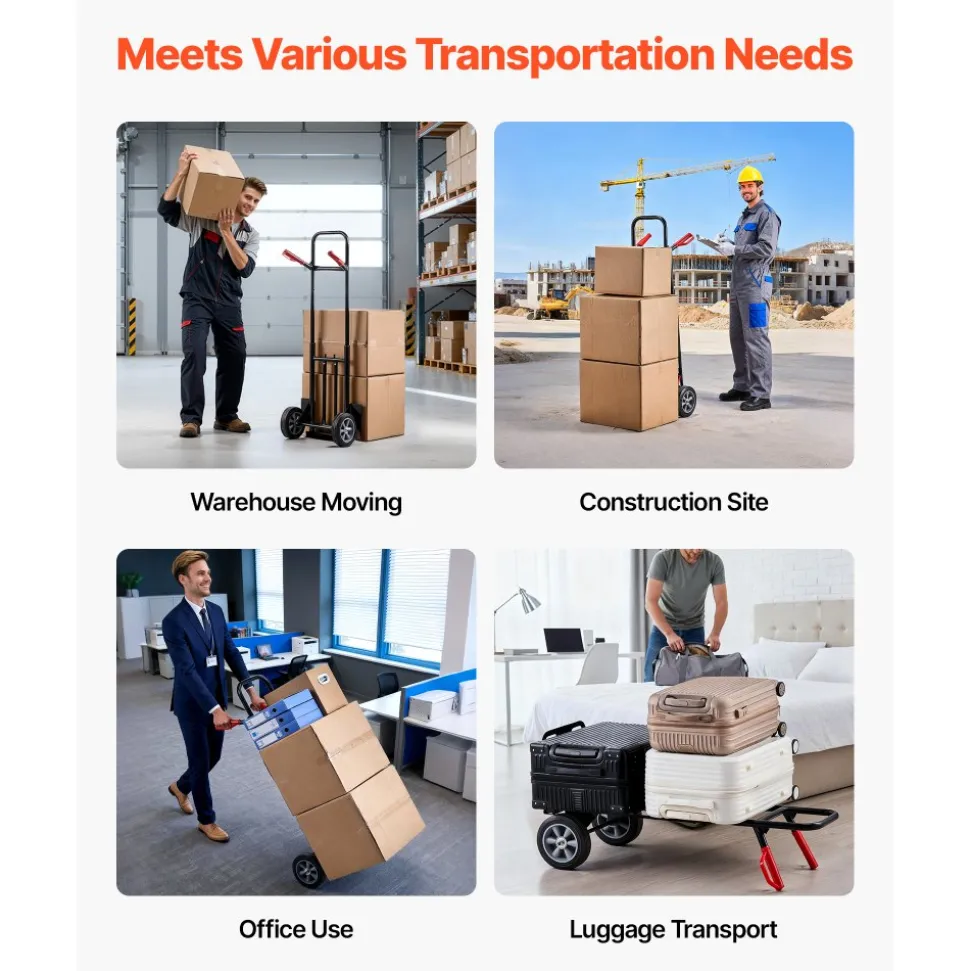 VEVOR Hand Truck, 600 lbs Load Capacity, Heavy-Duty Hand Truck Dolly with Wheels & Telescoping Handle, Portable Dolly with Tie-down Strap for Moving Home, Office, Warehouse, Supermarket