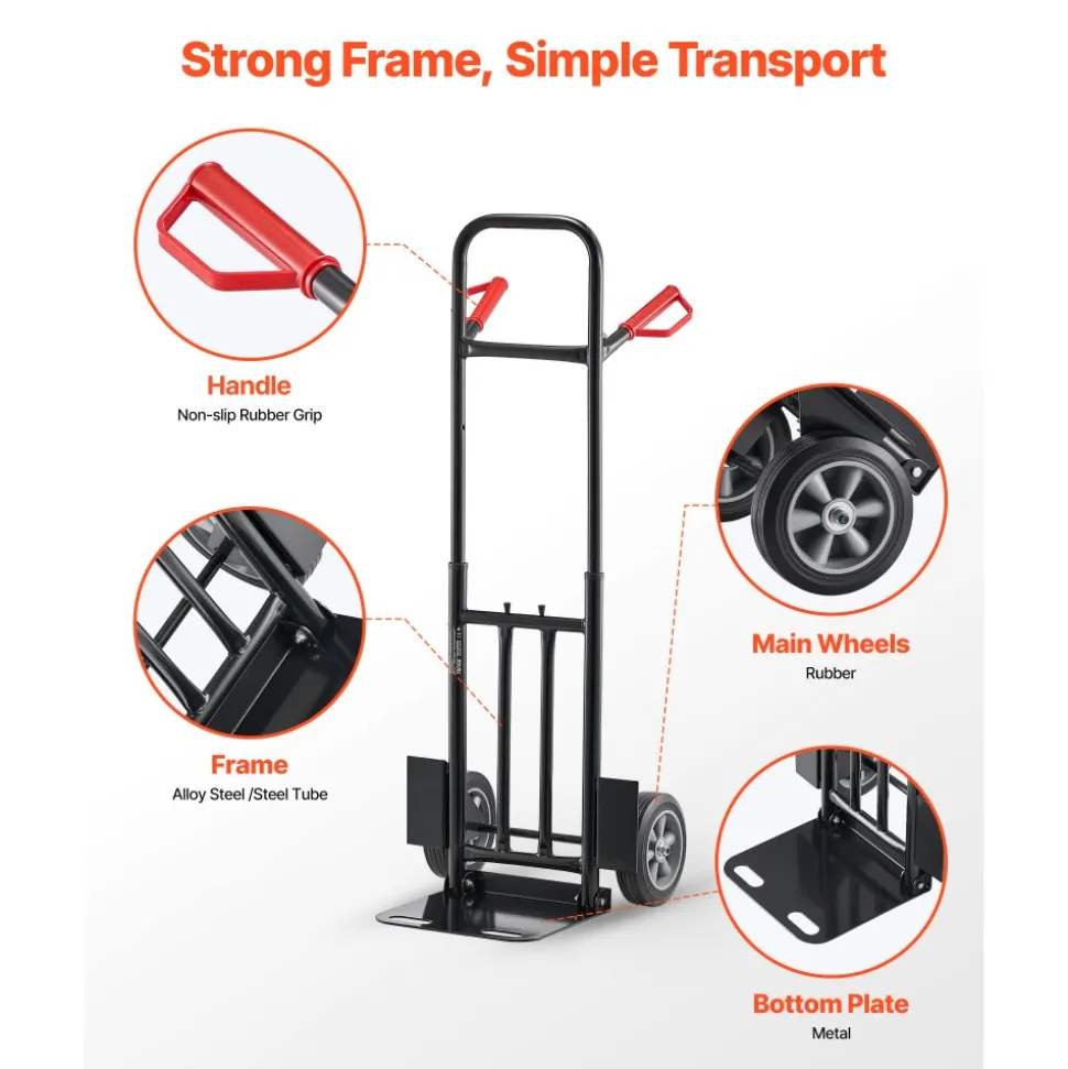 VEVOR Hand Truck, 600 lbs Load Capacity, Heavy-Duty Hand Truck Dolly with Wheels & Telescoping Handle, Portable Dolly with Tie-down Strap for Moving Home, Office, Warehouse, Supermarket
