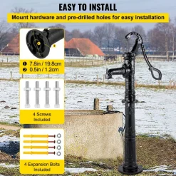 VEVOR Hand Water Pump with Stand 15.7 x 9.4 x 53.1 inch Pitcher Pump & 26 inch Pump Stand with Pre-set 1/2