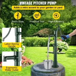 VEVOR Hand Water Pump with Stand, 15.7 x 9.4 x 51.6 inch Pitcher Pump& 26 inch Pump Stand with Pre-set 1/2
