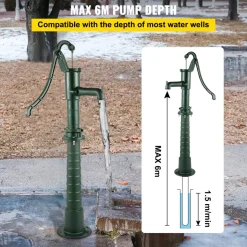 VEVOR Hand Water Pump with Stand, 15.7 x 9.4 x 51.6 inch Pitcher Pump& 26 inch Pump Stand with Pre-set 1/2